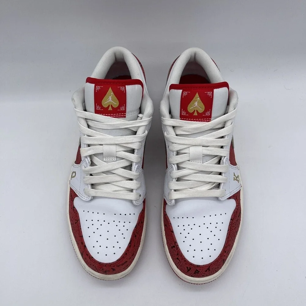 Nike Air Jordan 1 Low SE Spades Men's Size 9 Sneakers DJ5185-100 Red/Gold/White